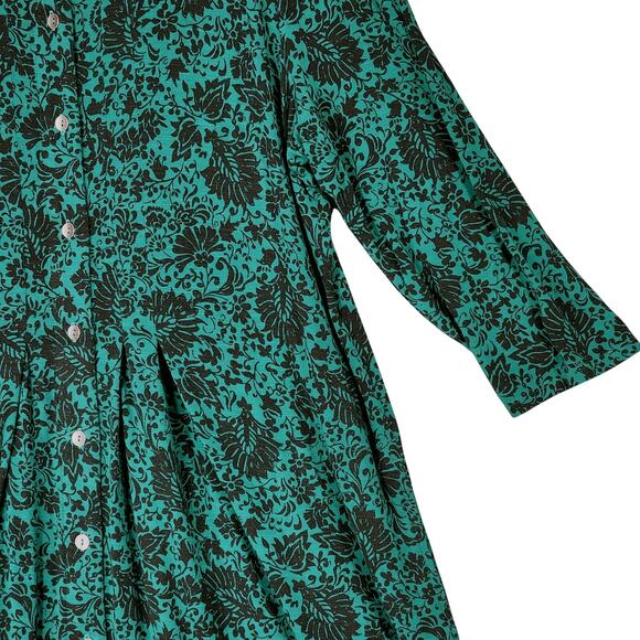 J Jill Midi Dress sz L Women Floral Hunter Green Long Sleeve Cottagecore Prairie - Picture 9 of 16